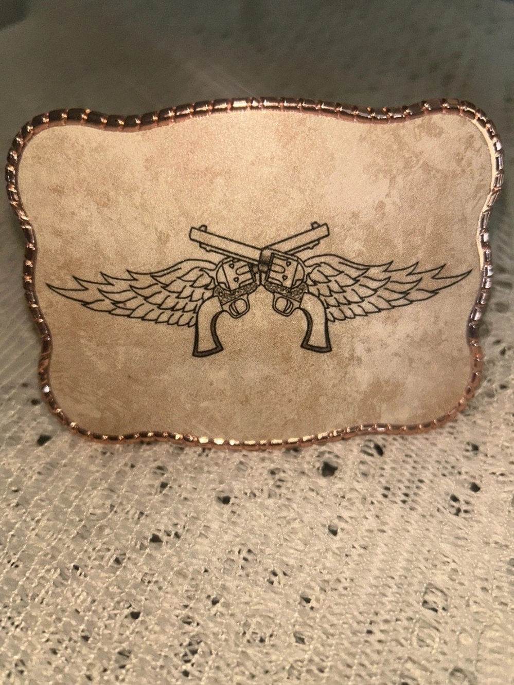 Wallet Buckle Crossed Pistols Wings Copper Western Money Holder Belt Buck